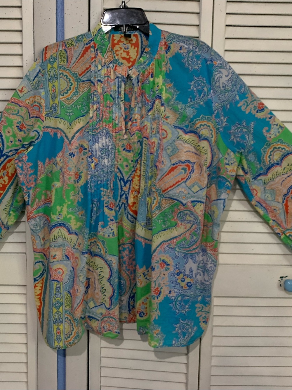 Lauren Ralph Lauren Boho Paisley Print Long Sleeve Blouse 2X